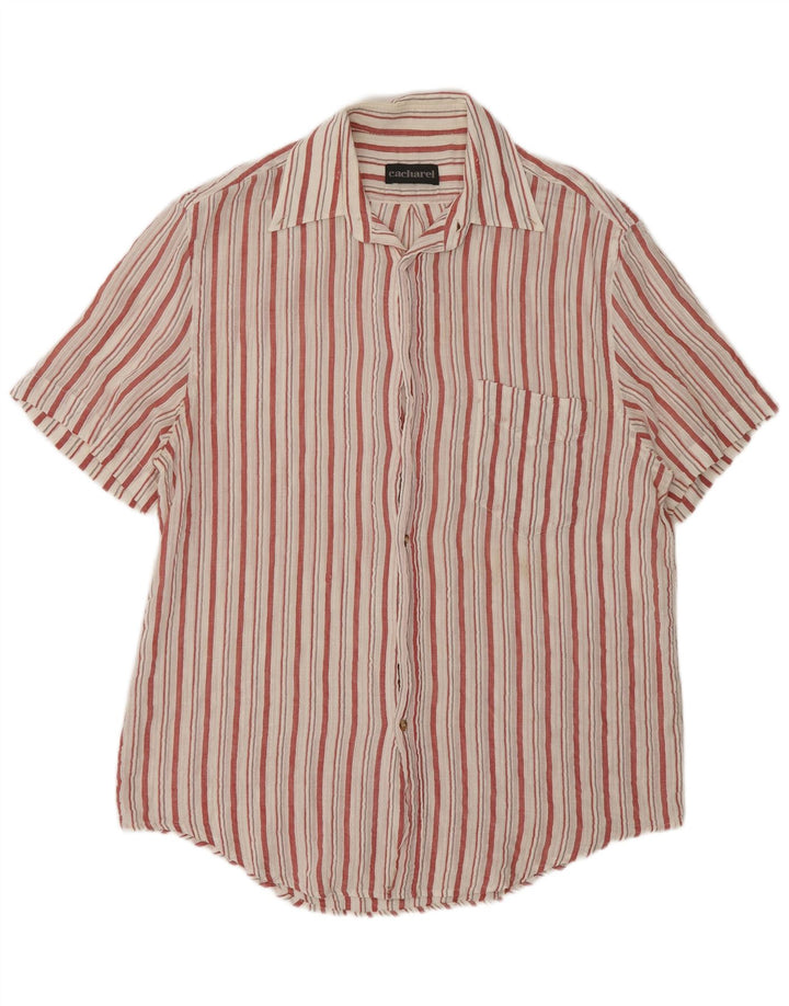 Cacharel Camisa masculina de manga curta grande listrada branca
