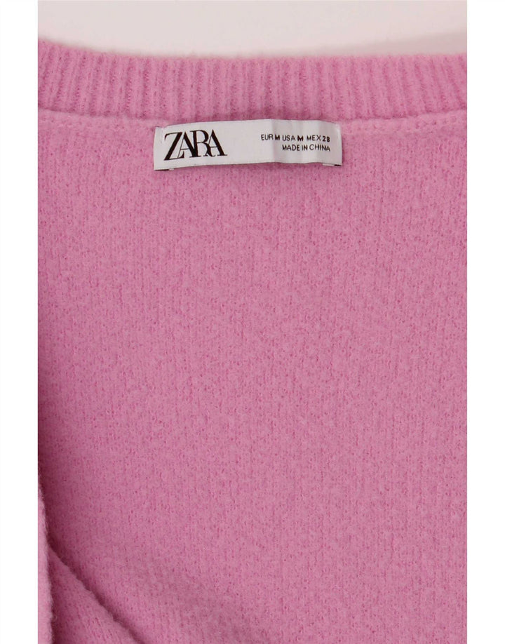 Suéter cardigã feminino Zara UK 12 poliamida rosa médio