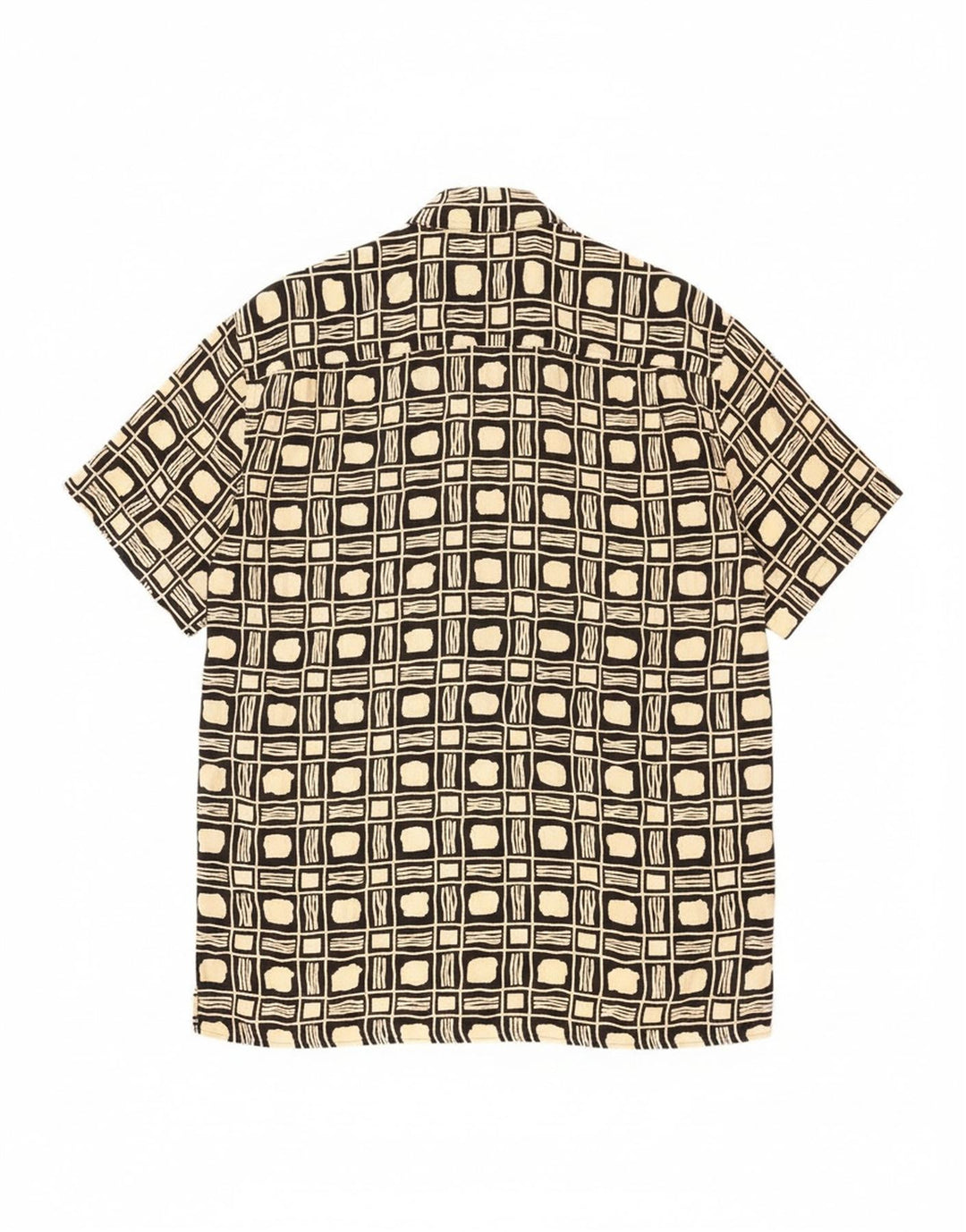 Camisa masculina vintage de manga curta grande preta geométrica