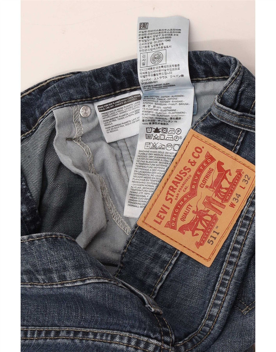 Calça Jeans Levis 511 Slim Masculina W34 L32 Azul Algodão