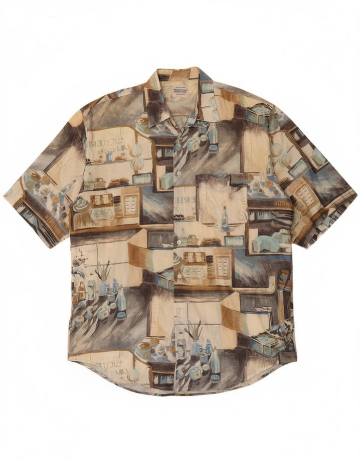 Camisa masculina Benetton Graphic manga curta XL bege patchwork algodão