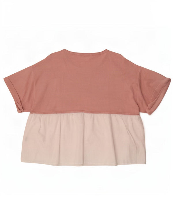 Zara blusa feminina oversized top UK 10 pequeno bloco colorido rosa