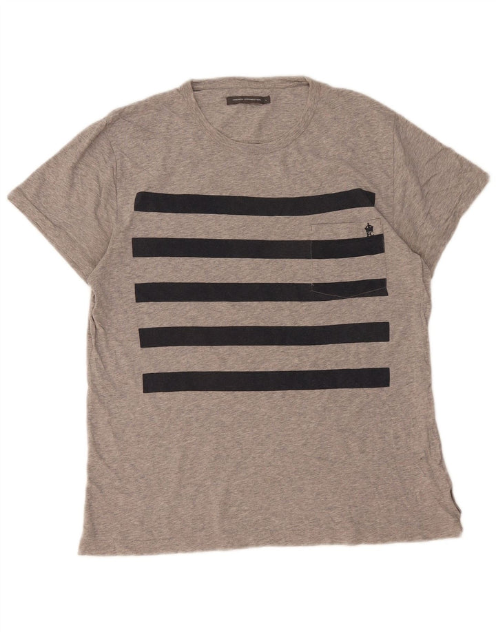Camiseta masculina FRENCH CONNECTION Top grande cinza colorblock algodão