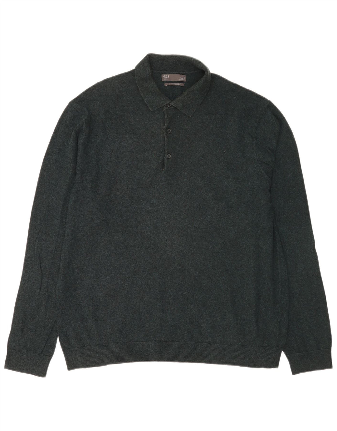 Suéter masculino Marks & Spencer com gola polo e algodão verde grande