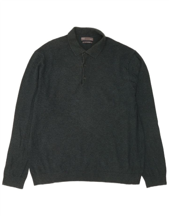 Suéter masculino Marks & Spencer com gola polo e algodão verde grande