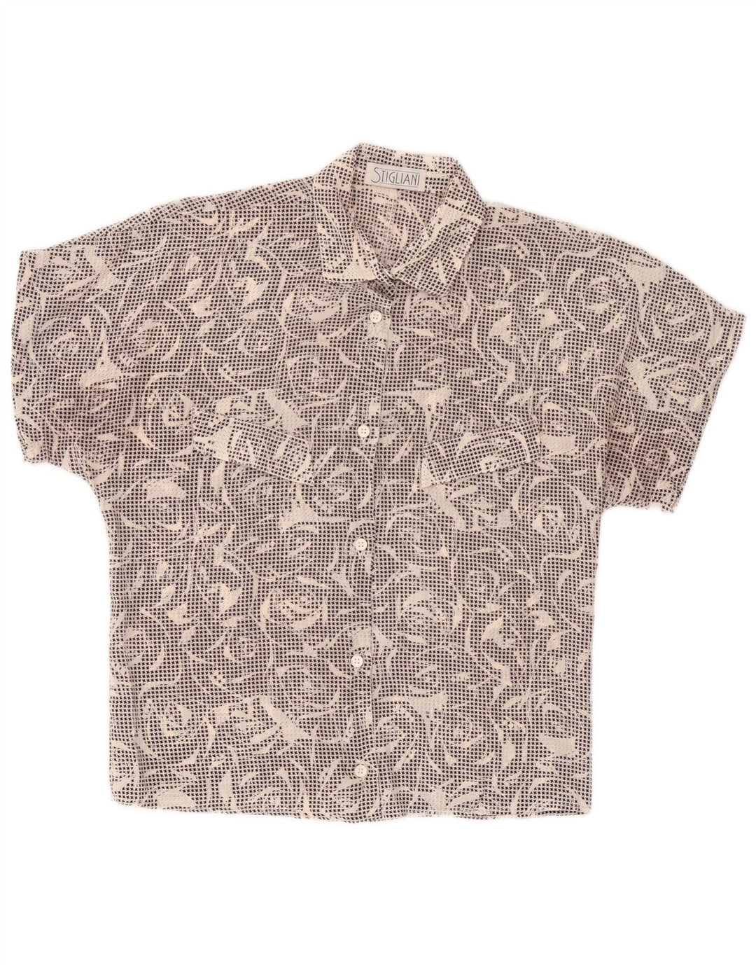 Camisa feminina vintage de manga curta UK 14 médio preto houndstooth