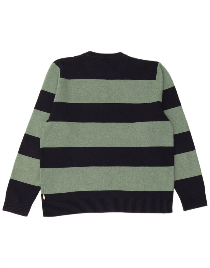 Suéter masculino Marks & Spencer com gola redonda grande listrado azul marinho