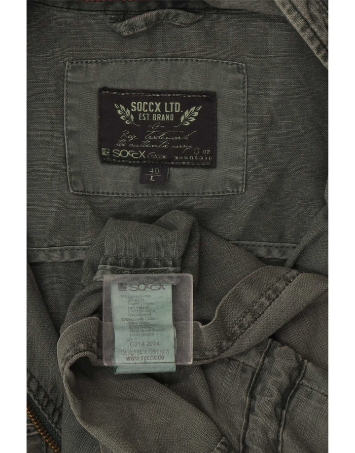 Jaqueta utilitária masculina Soccx com capuz UK 40 grande linho cáqui