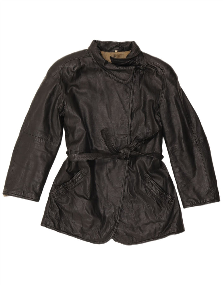 Jaqueta de couro feminina vintage IT 46 grande preta