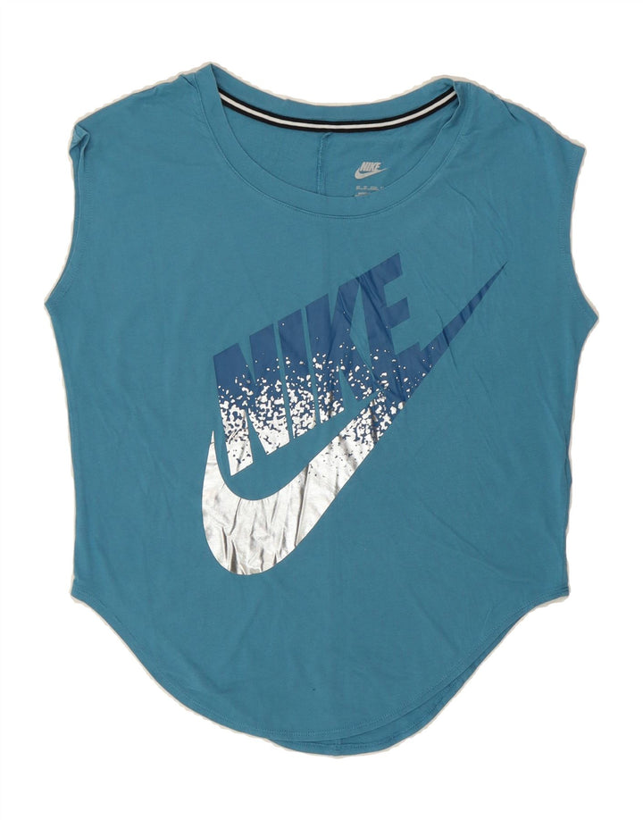 NIKE Womens Oversized Graphic Vest Top UK 6 XS Blue Cotton Vintage Nike and Second-Hand Nike from Messina Hembry 
