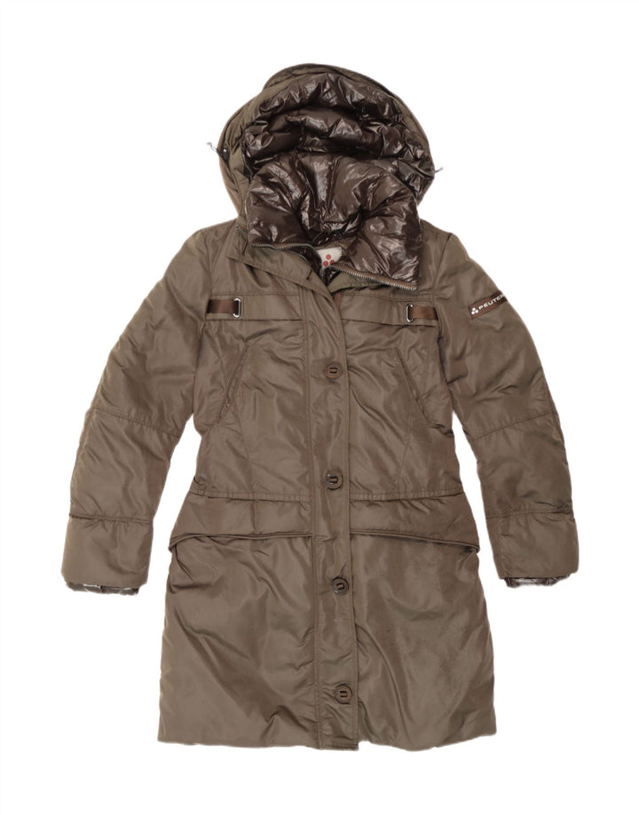 Casaco feminino acolchoado com capuz PEUTEREY UK 12 poliamida marrom médio