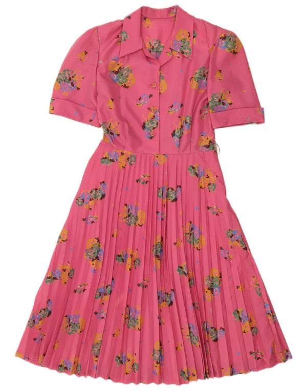 Vestido vintage feminino linha A UK 12 médio rosa floral