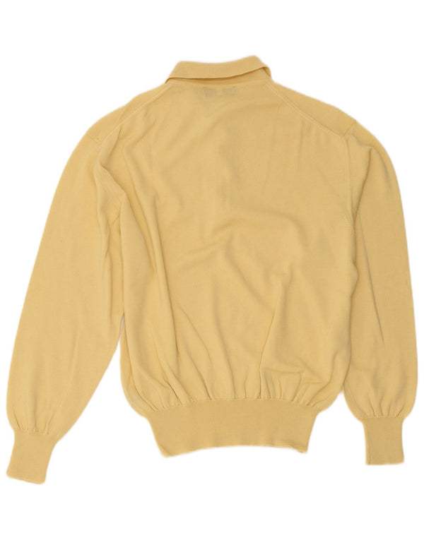 Suéter vintage masculino com gola polo e lã amarela média