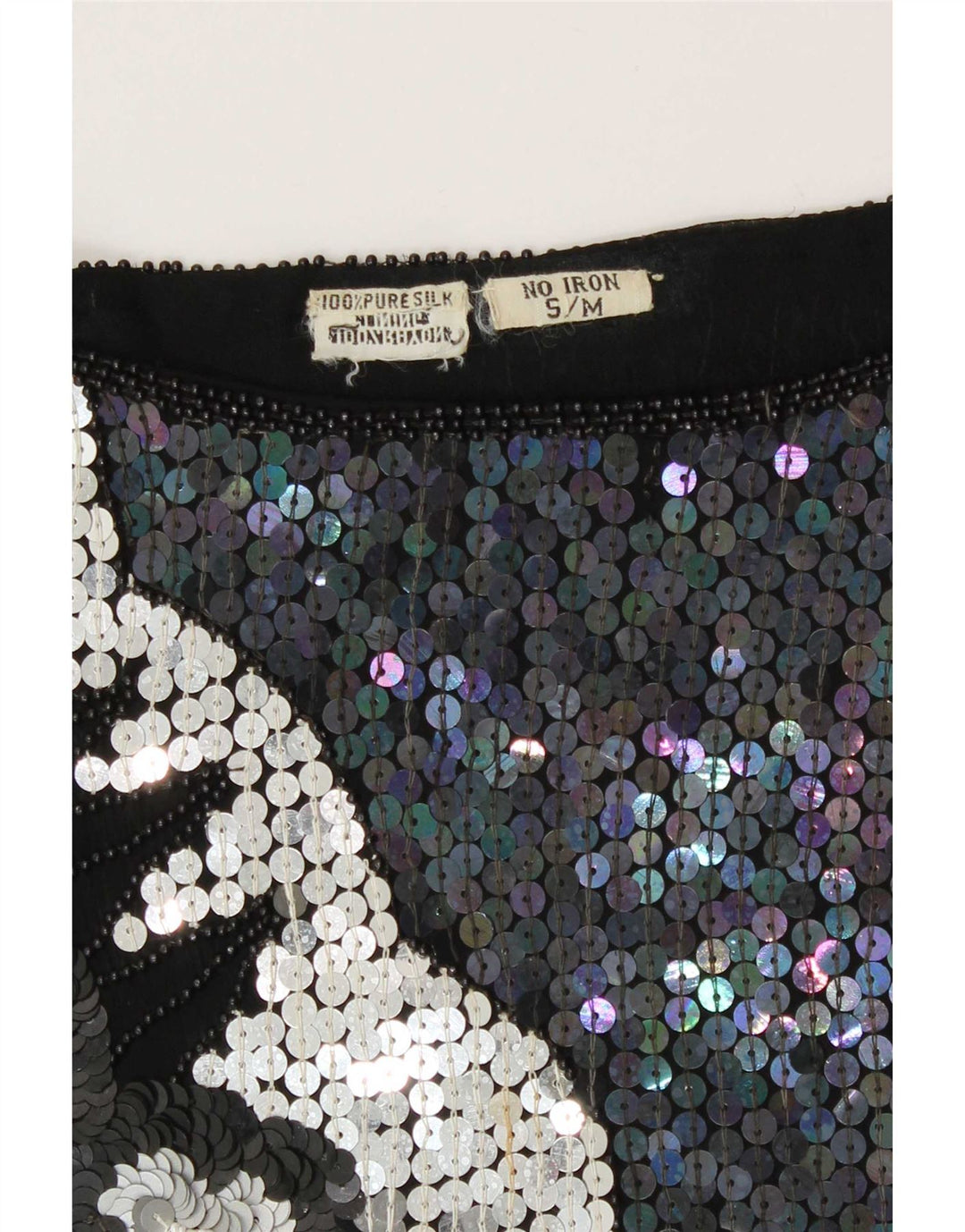 Blusa feminina vintage de lantejoulas para noite UK 10 pequena multicolorida