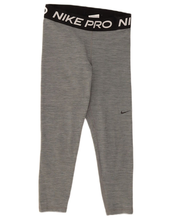 Nike Womens Dri Fit Capri Graphic Leggings UK 14 Medium Grey Flecked Sports