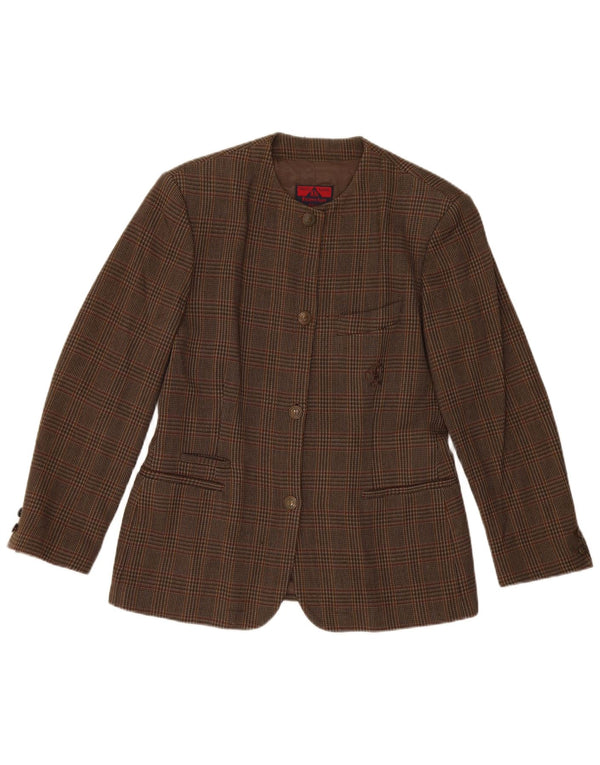 Filippo Alpi Jaqueta blazer feminina de 4 botões IT 46 grande lã xadrez marrom