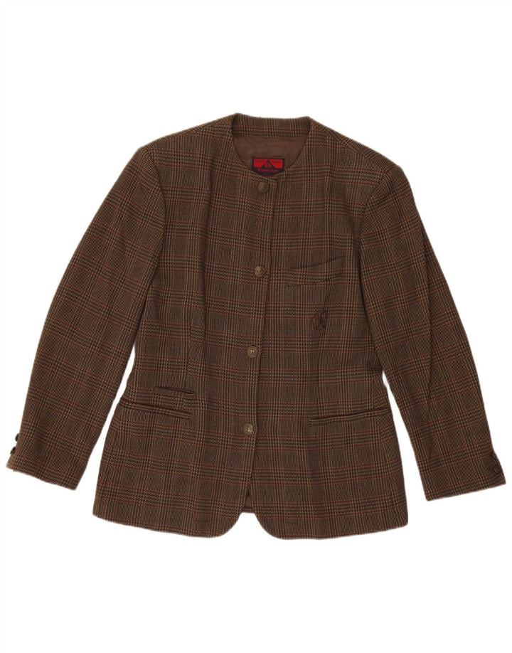Filippo Alpi Jaqueta blazer feminina de 4 botões IT 46 grande lã xadrez marrom