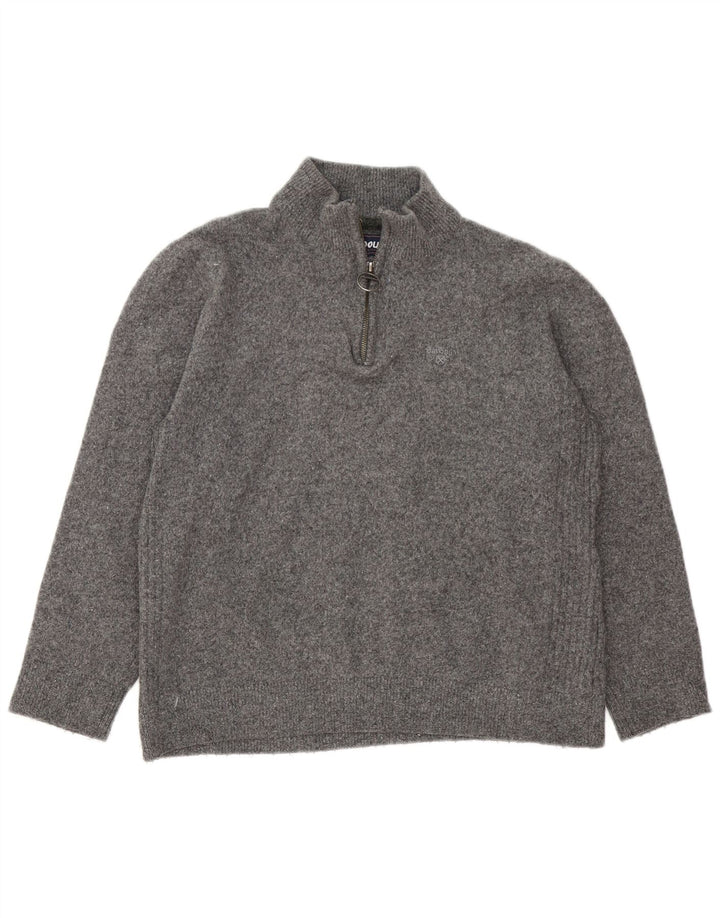 Suéter feminino Barbour com zíper e gola redonda Reino Unido 16 grande lã cinza