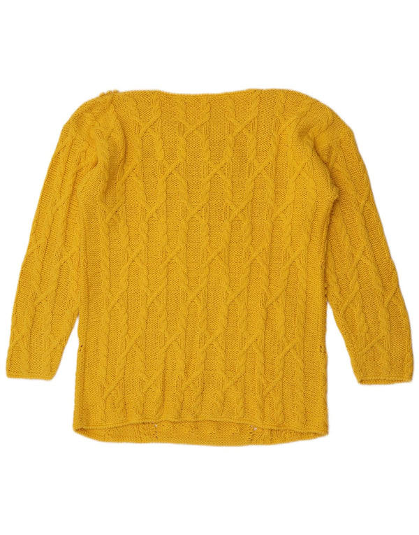 Suéter feminino vintage com gola canoa Reino Unido 14 algodão amarelo médio