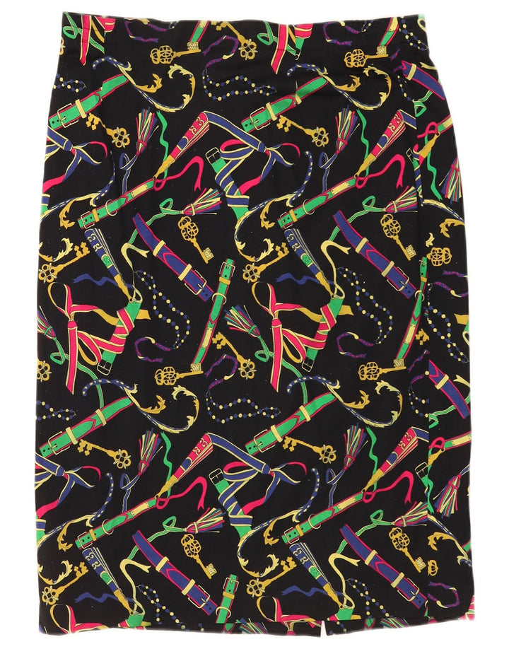 Saia reta feminina vintage com padrão abstrato W34 grande multicolorida