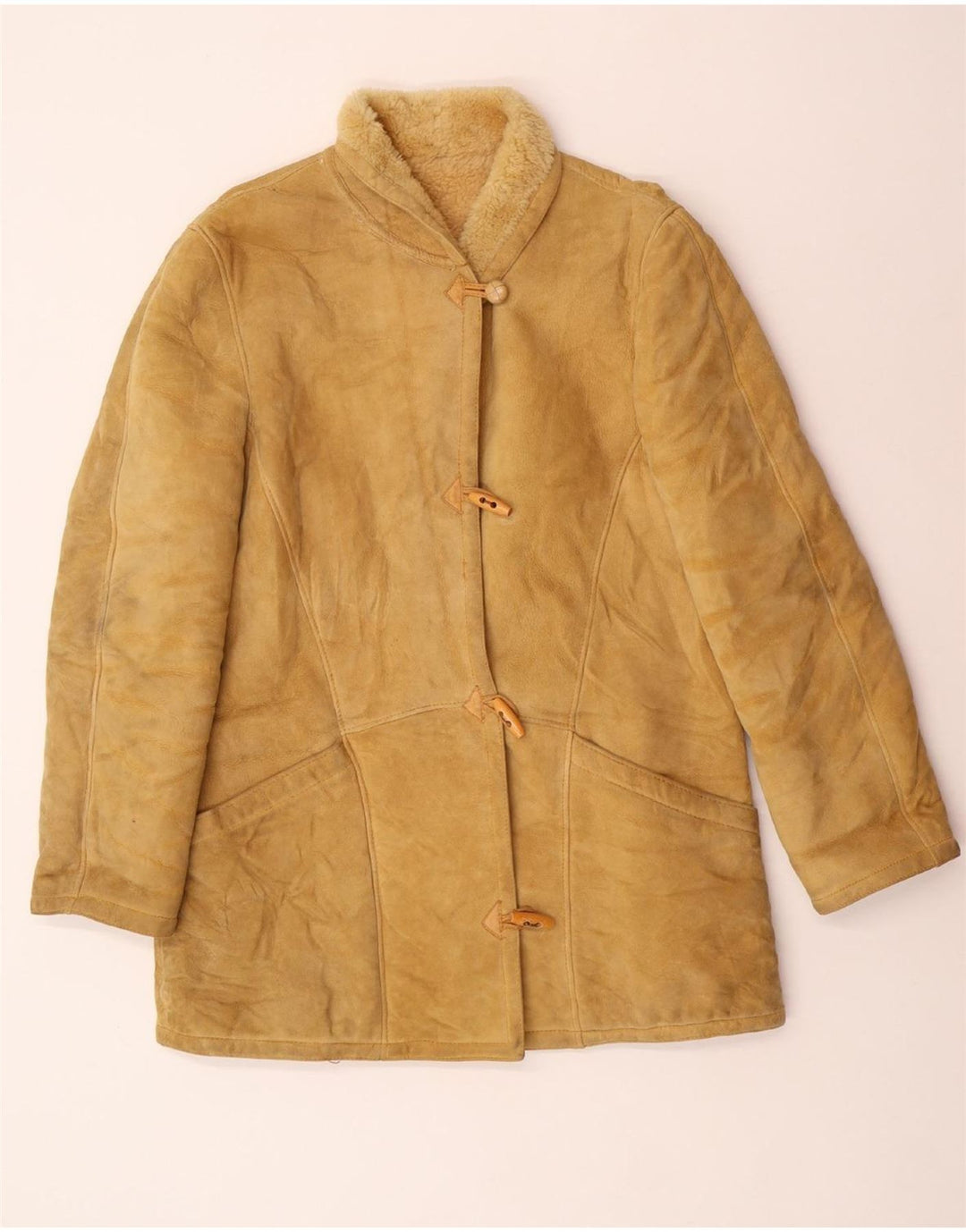 Casaco feminino sherpa shearling vintage Reino Unido 14 grande bege