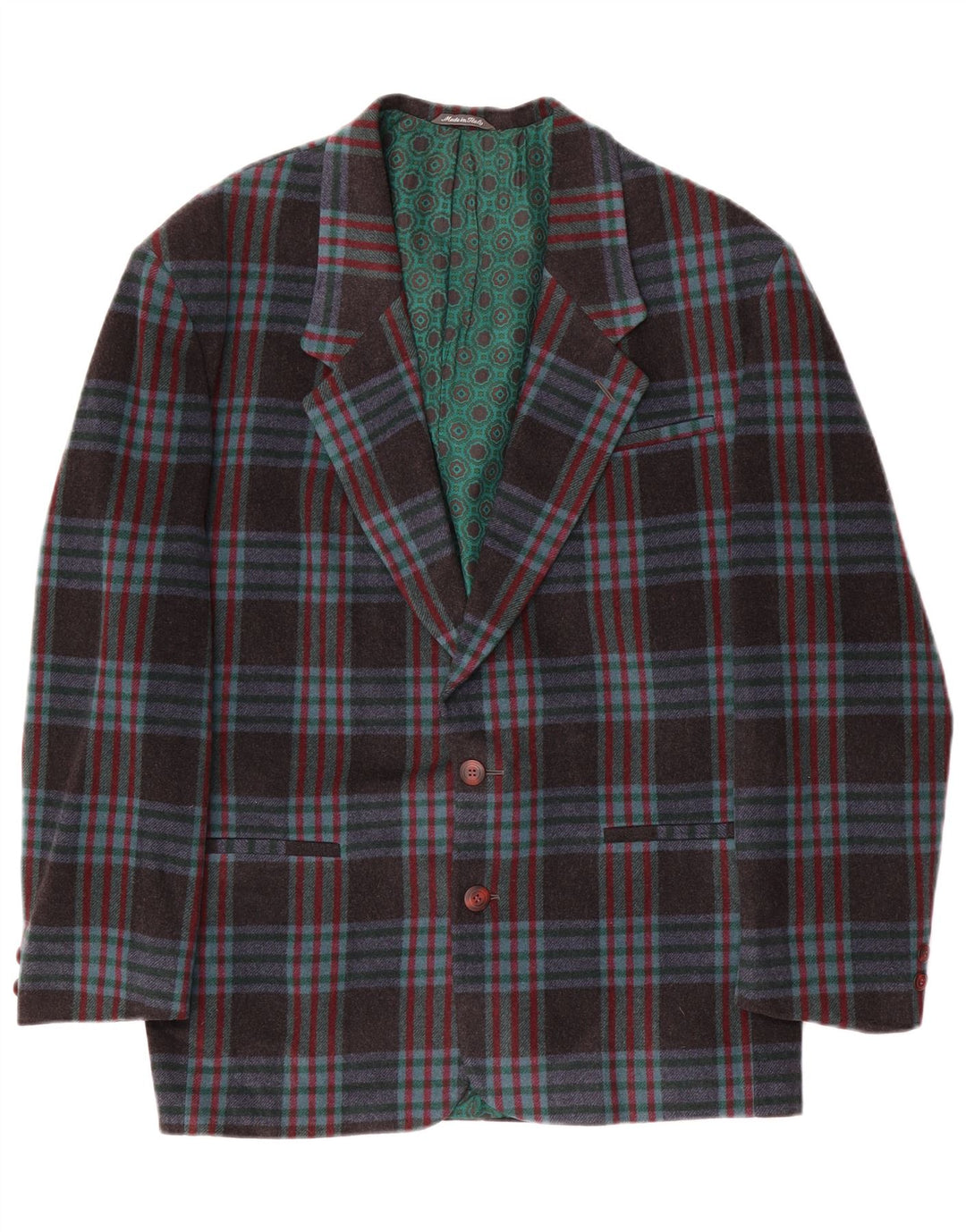 Jaqueta blazer masculina vintage com 2 botões IT 48 lã xadrez azul marinho médio