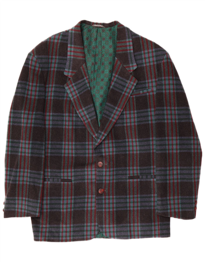 Jaqueta blazer masculina vintage com 2 botões IT 48 lã xadrez azul marinho médio