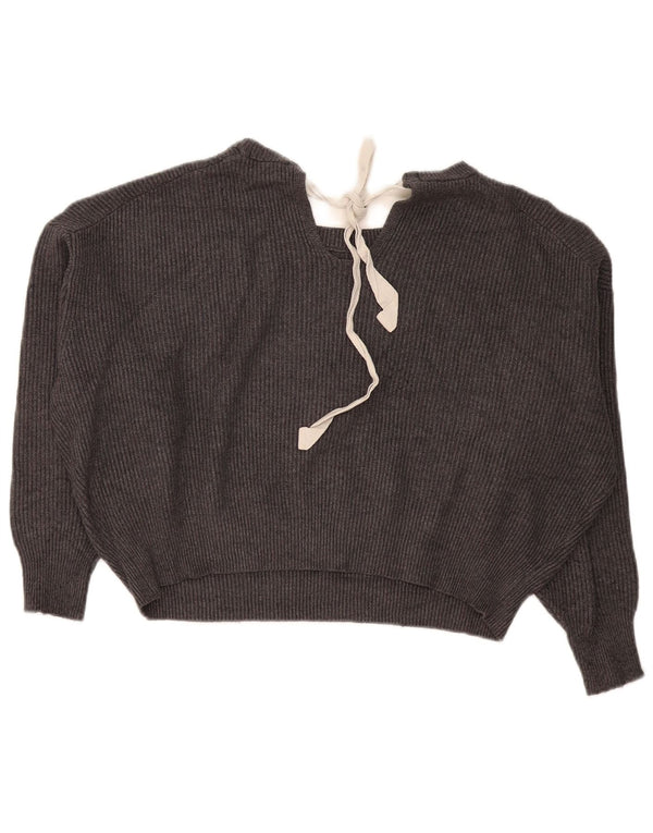 Zara Suéter feminino cropped grande com gola canoa Reino Unido 10 pequeno cinza