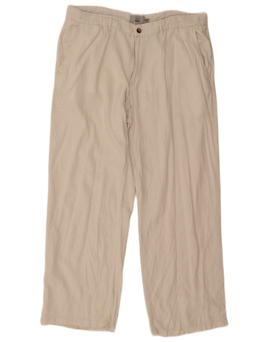 Calça chino masculina Marks & Spencer reta regular W38 L31 branco