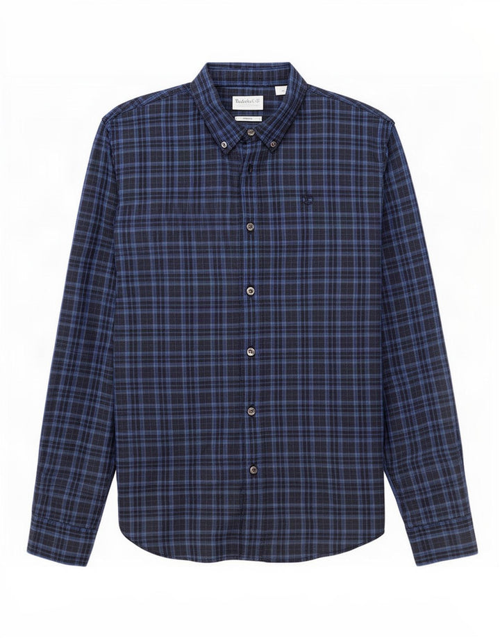 Camisa masculina Timberland Slim Fit médio azul xadrez algodão