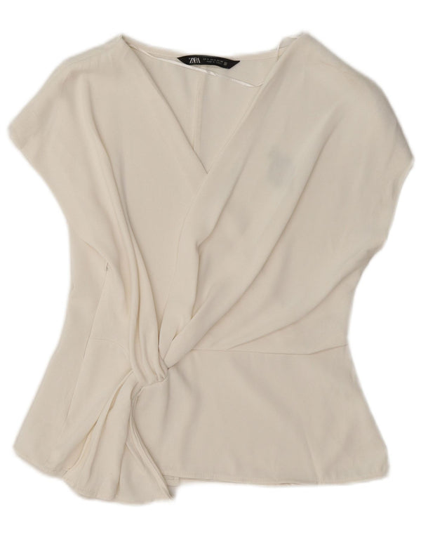 Blusa feminina Zara Top UK 10 pequeno poliéster branco