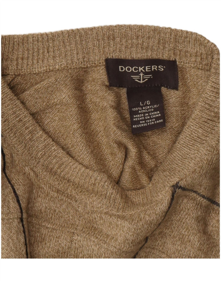 DOCKERS Suéter masculino com gola redonda, grande bege xadrez acrílico