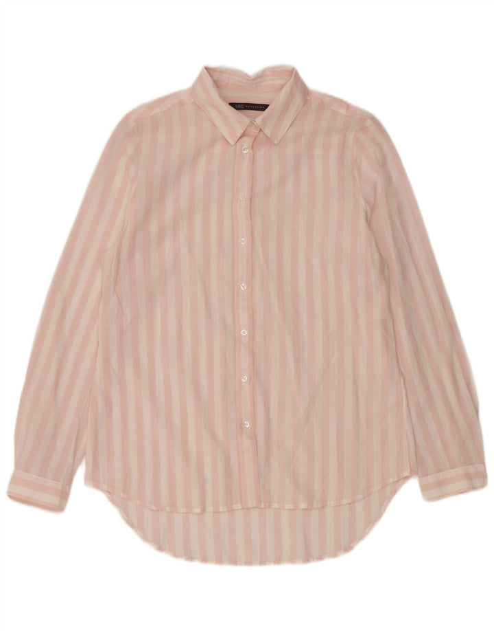 Camisa feminina Marks & Spencer Reino Unido 14 risca de giz rosa médio
