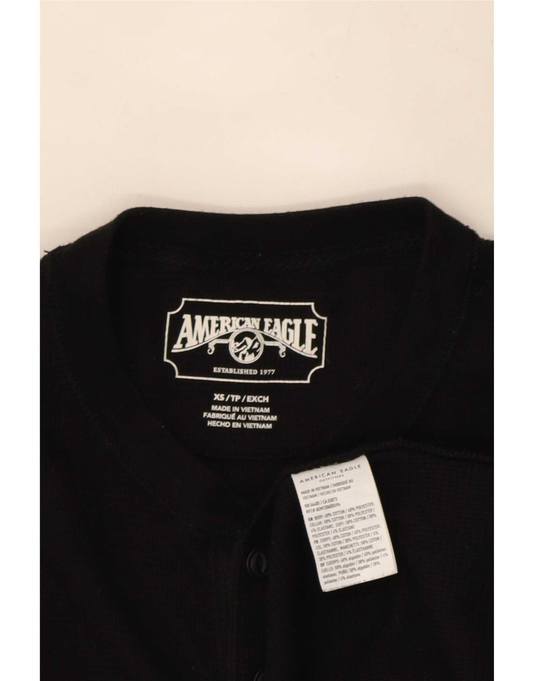American Eagle Mens Top Manga Longa XS Algodão Preto