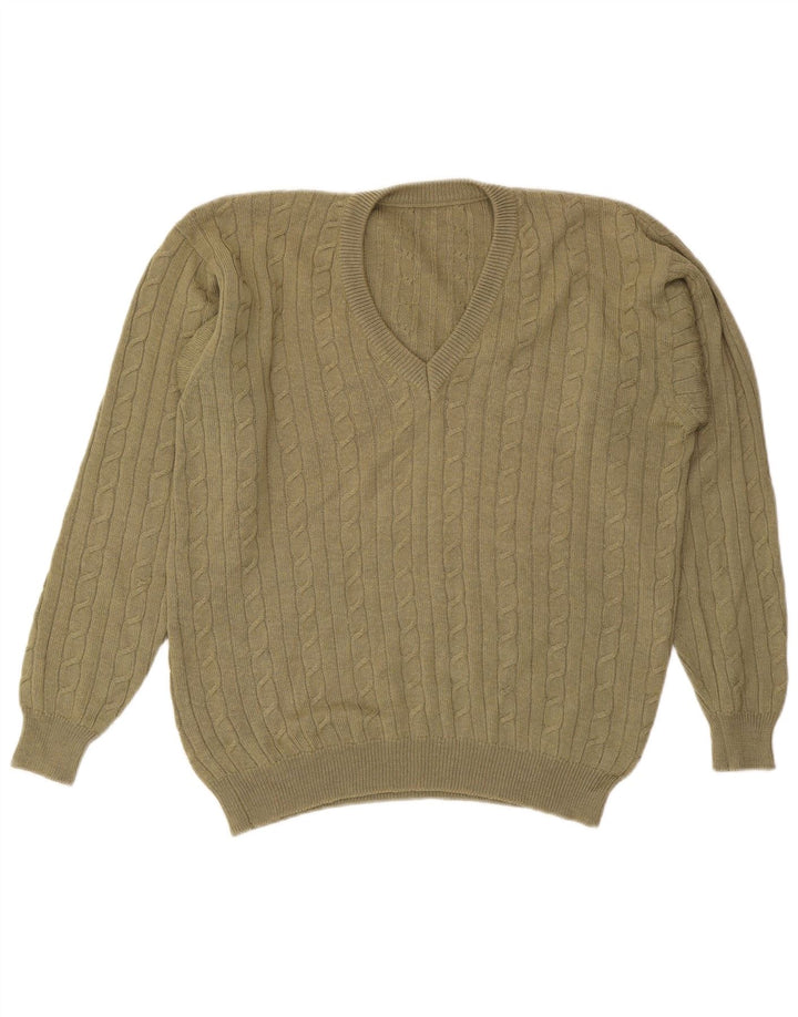 Suéter masculino VINTAGE com decote em V grande cáqui