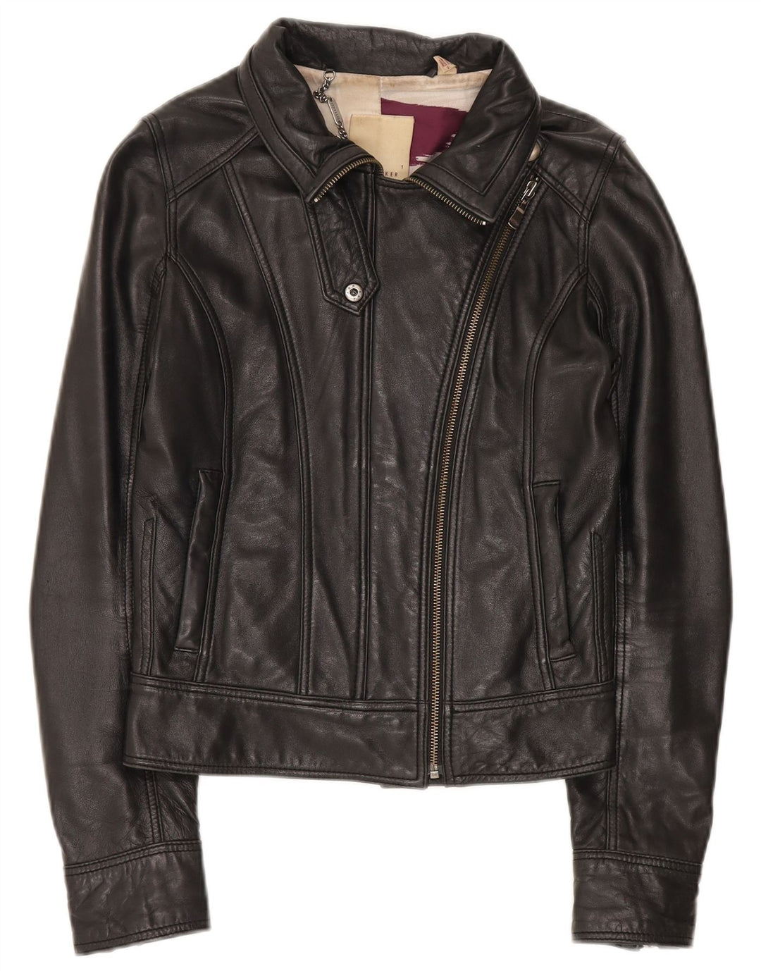 Jaqueta feminina de couro cropped Ted Baker tamanho 1 XS couro preto