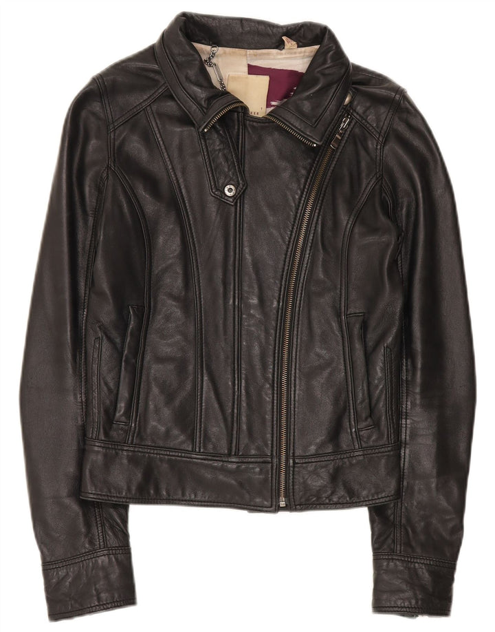 Jaqueta feminina de couro cropped Ted Baker tamanho 1 XS couro preto