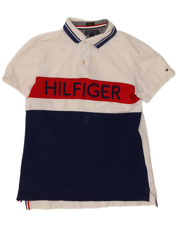 Camisa polo masculina Tommy Hilfiger Graphic Custom Fit médio branco colorblock