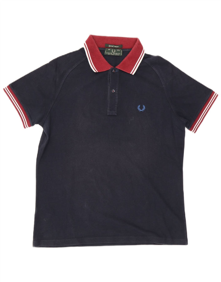 Camisa polo masculina de rugby Fred Perry grande algodão azul marinho