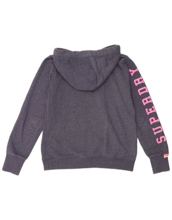 Superdry feminino gráfico moletom com capuz UK 16 grande algodão azul