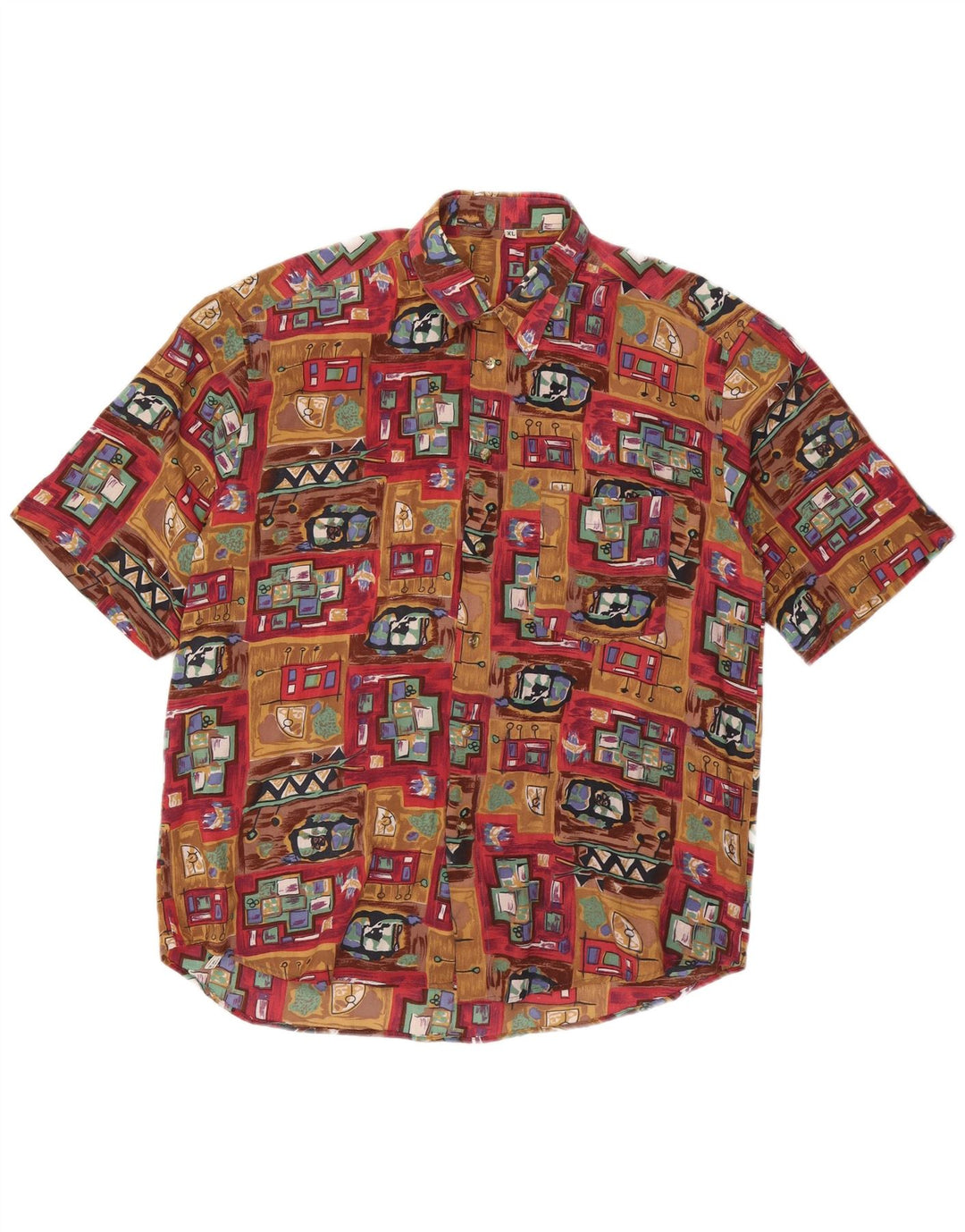 Camisa masculina VINTAGE manga curta XL marrom patchwork