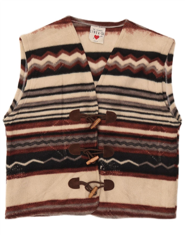 Colete feminino VINTAGE de lã Duffle UK 14 médio listrado multicolorido