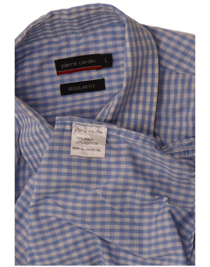 Camisa masculina Pierre Cardin Regular Fit grande poliéster azul guingão