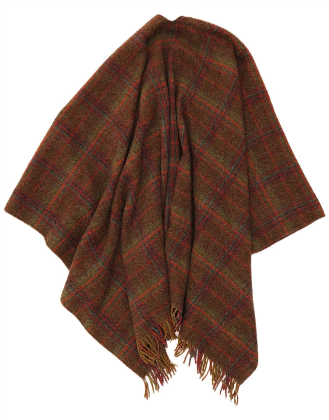 Jumper de poncho aberto feminino superior Reino Unido 16 grande lã xadrez marrom