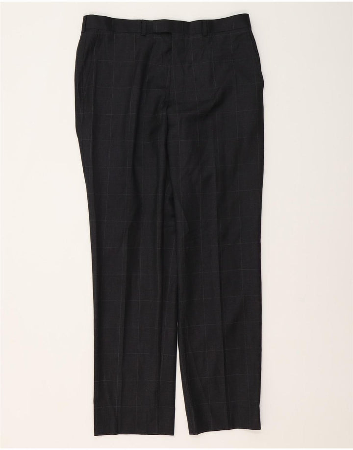 Calça masculina de ajuste regular MARKS & SPENCER W34 L31 cinza xadrez lã