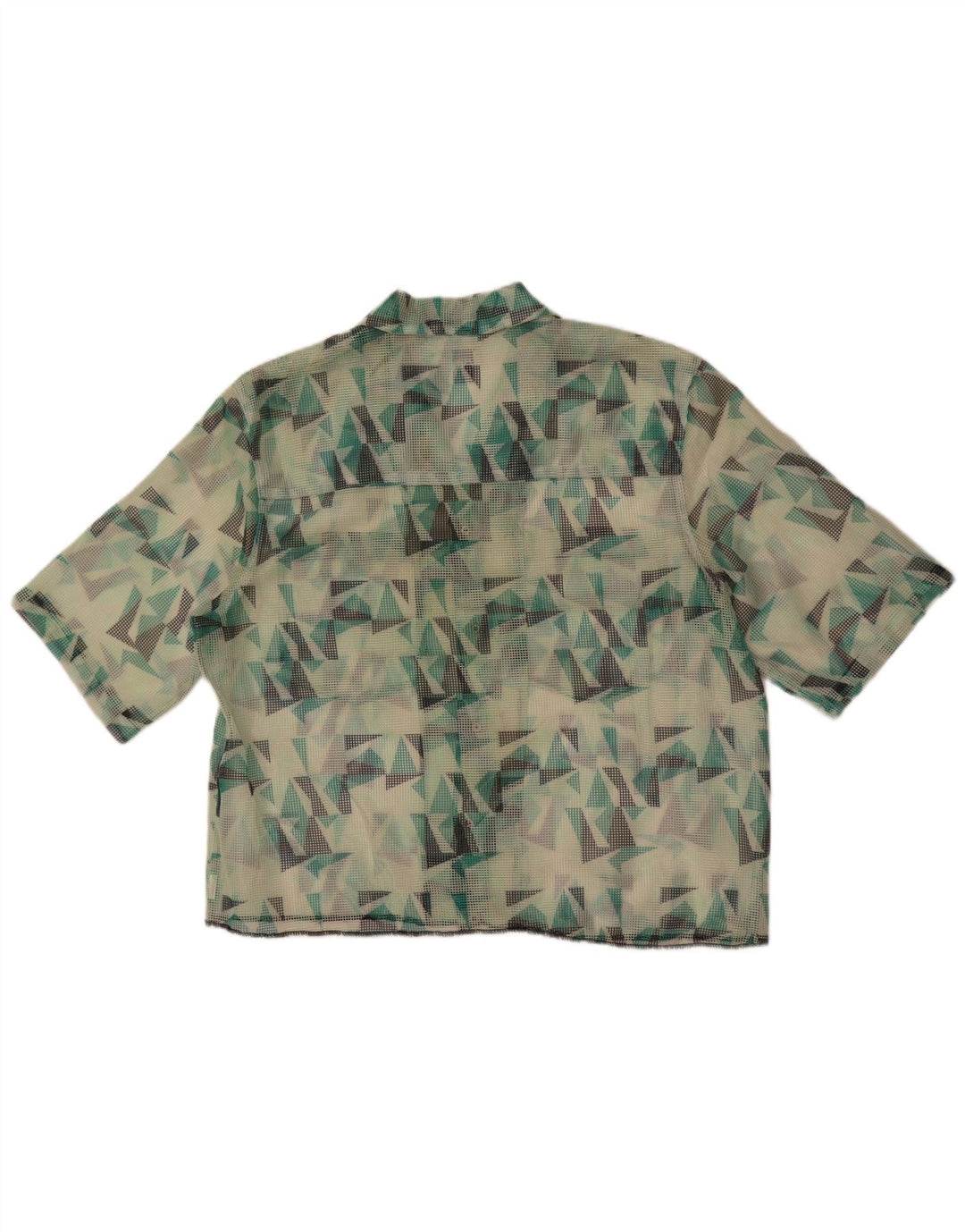 Zara Camisa masculina transparente de manga curta verde médio geométrica
