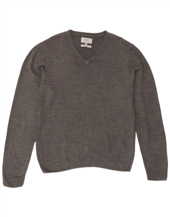 Suéter masculino Marks & Spencer com decote em V cinza médio acrílico