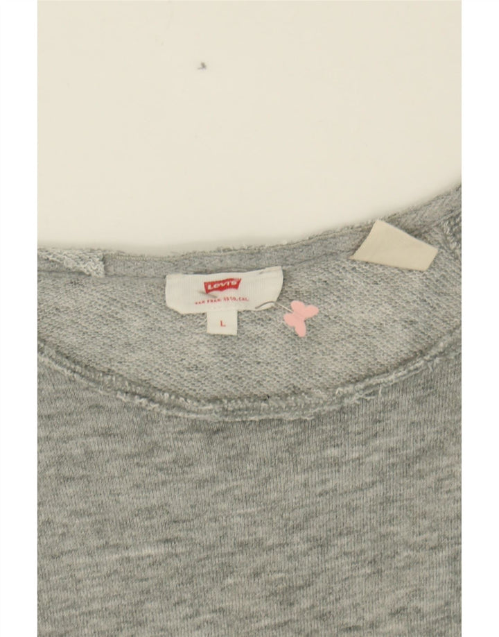 LEVI'S Womens Graphic Sweatshirt Jumper UK 16 Large Grey Flecked Cotton Vintage Levi's and Second-Hand Levi's from Messina Hembry 