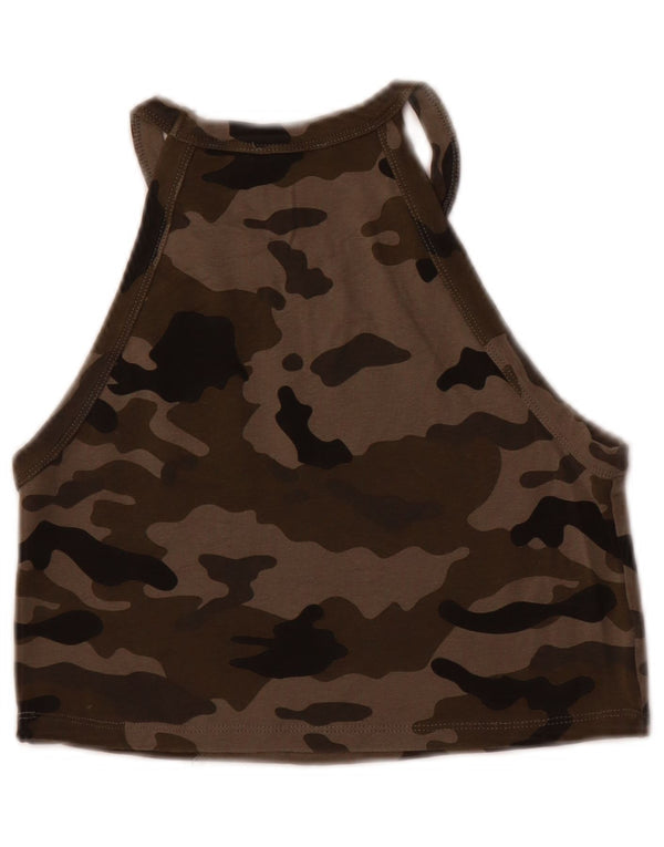 Zara Womens Crop Vest Top UK 14 Grande Camuflagem Cáqui