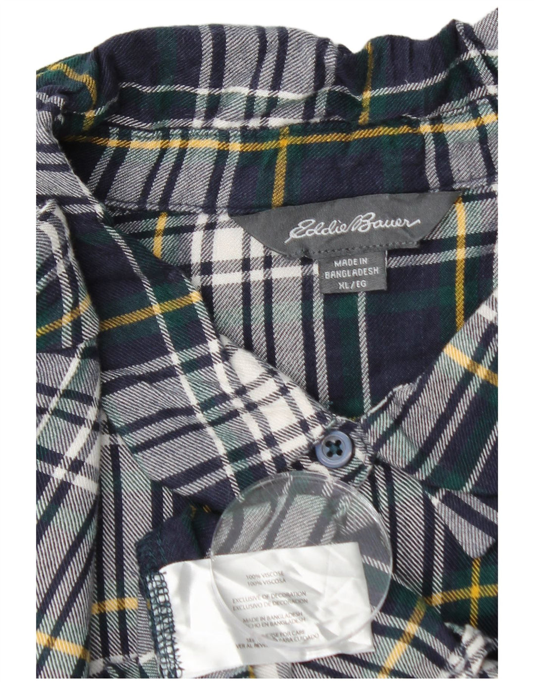 Camisa feminina de flanela EDDIE BAUER UK 18 XL azul marinho xadrez viscose